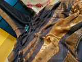 Pure Jayasree 100 count Linen Mocklino Saree  with Pure Tested woven  Golden Zari borders & Pallu -PRIYAN001BRL