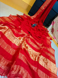 Pure Jayasree 100 count Linen Mocklino Saree  with Pure Tested woven  Golden Zari borders & Pallu -PRIYAN001RL