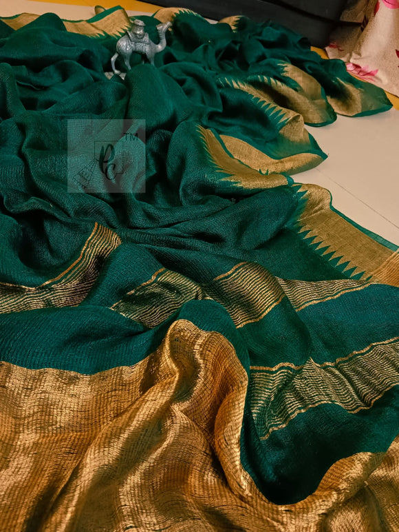 Pure Jayasree 100 count Linen Mocklino Saree  with Pure Tested woven  Golden Zari borders & Pallu -PRIYAN001RL