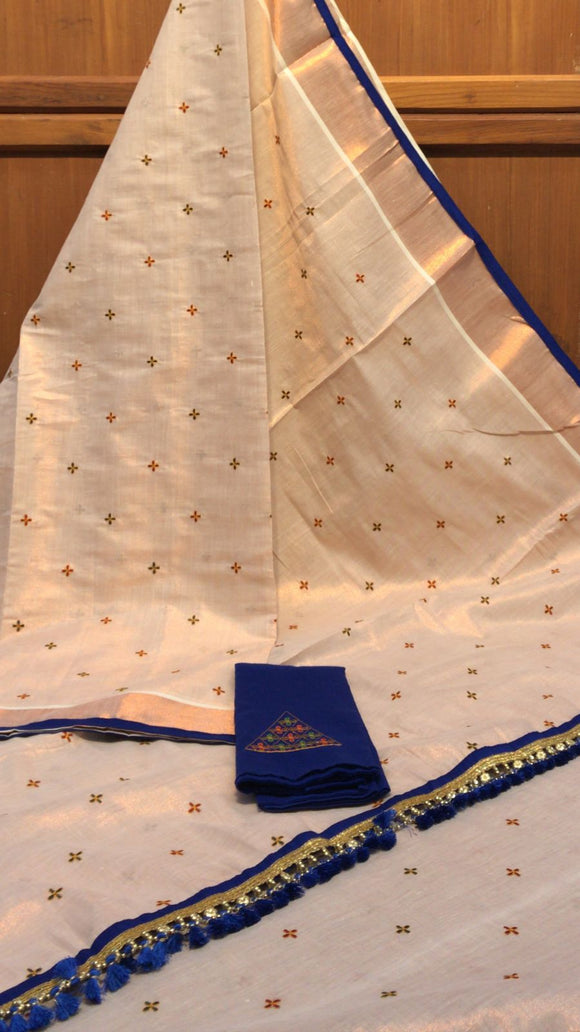 Onam festival  special Copper tissue saree with thread work -SAHE001CTSA