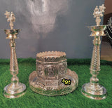Vimala, elegant German silver peacock lamps and Tulsi pot with tray combo-SILVAN001C