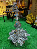 Mayur lakshmi , Pair of 2,  Antique German silver washable limited edition exclusive Peacock Lamps with  5 elephant diya-SILVAN001ML