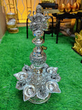 Vidyalakshmi , Pair of 2,  Antique German silver washable limited edition exclusive Gajalakshmi Lamps with  5 elephant diya-SILVAN001VL