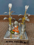 Vyjayanty , elegant Orange Color Lakshmi idol with chowki and banana trees combo for Puja-SILVI001BTCO