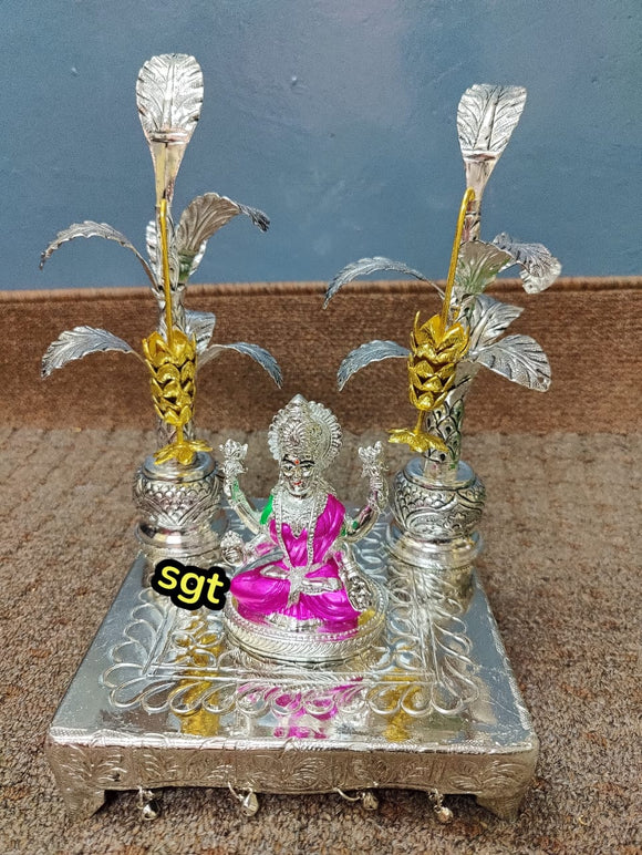 Vyjayanty , elegant Pink  Color Lakshmi idol with chowki and banana trees combo for Puja-SILVI001BTCP