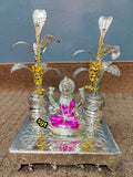 Vyjayanty , elegant Pink  Color Lakshmi idol with chowki and banana trees combo for Puja-SILVI001BTCP