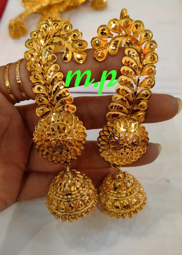 Deewani,  designer elegant big size Gold plated jumka with ear cuff for women -AMAZE001JC