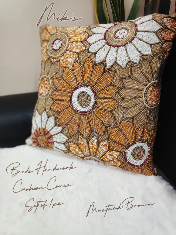 Embroidered Beads Handwork Floral Full  Cushion Cover-RG001BC
