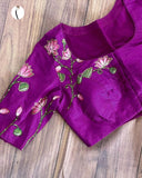 Purple  shade Pure Silk hand work Readymade Blouse for women -GARI001P