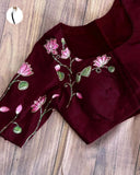 Maroon shade pure silk hand work Readymade Blouse for women -GARI001M
