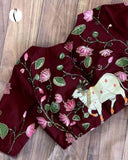 Maroon shade pure silk hand work Readymade Blouse for women -GARI001M
