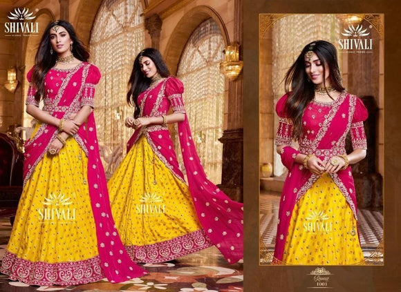 Bamarsi brocade pink Lehenga with mango yellow dupatta. | Fashion, Indian  designer wear, Happy dresses