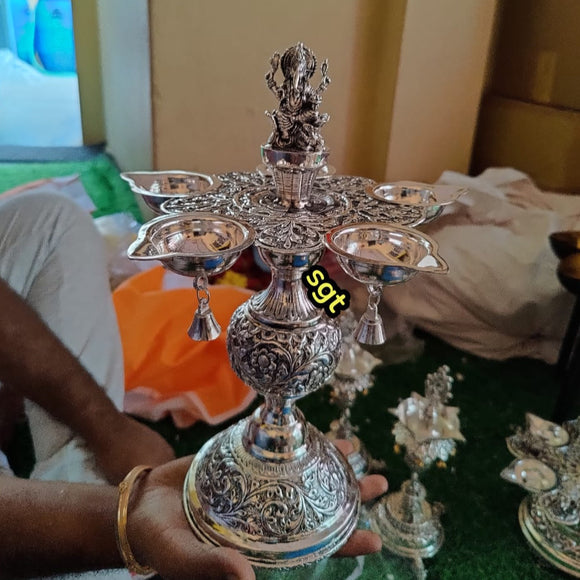 Ganesha jayam , Pair of 2 Antique Finish German silver washable limited edition exclusive collection  Ganesha Pancha Diya-SILVAN001PDG