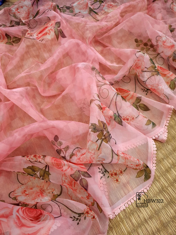 Pastel Pink soft light  weight Organza Saree for women -GARI001PS