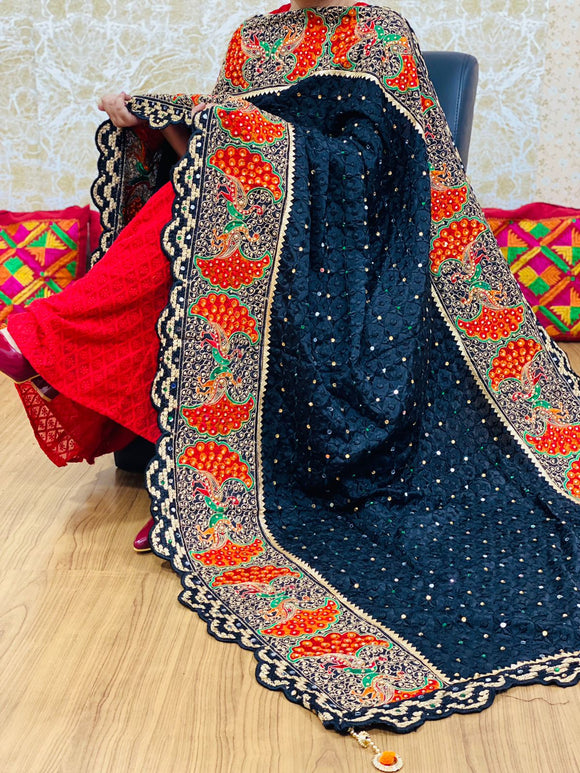 Madhuri Beautiful Phulkari Duppatta in Chinon Fabric-MAD001A