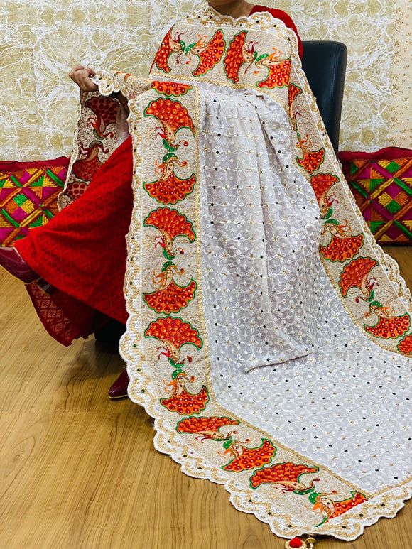 Madhuri Beautiful Phulkari Duppatta in Chinon Fabric-MAD001A