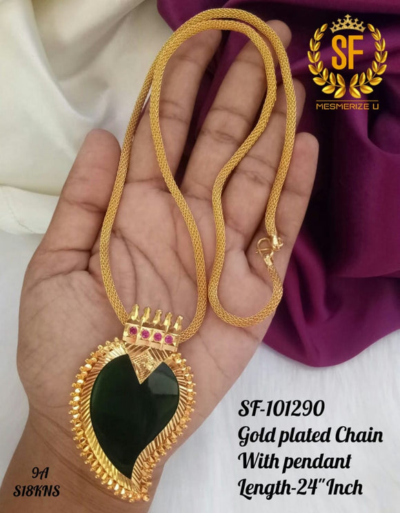 South Indian Style Traditional Green Manga /Mango Design Pendant with Gold finish chain -ART001MMG