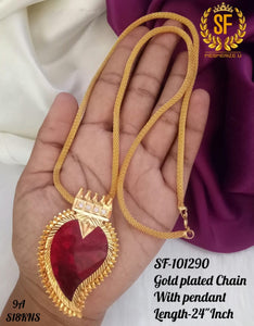 South Indian Style Traditional Red  Manga /Mango Design Pendant with Gold finish chain -ART001MMR