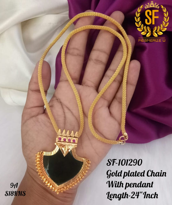 South Indian Style Traditional Green Palakka Design Pendant with Gold finish chain -ART001PL