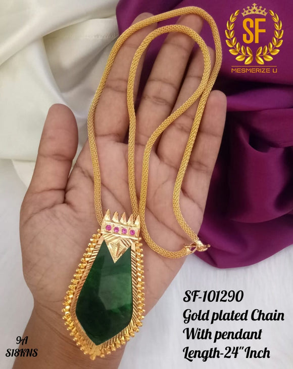 South Indian Style Traditional Green Nagapadam Design Pendant with Gold finish chain -ART001NP