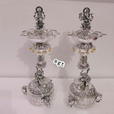 Lakshmi Ganesh , Pair of 2 antique finish German Silver Lamps-SILVA001LG