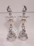 Suvarna , Pair of 2  Antique  Finish German silver washable pure silver plated  deepams with elephant base-SILVA001PL