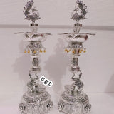 Suvarna , Pair of 2  Antique  Finish German silver washable pure silver plated  deepams with elephant base-SILVA001PL