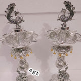 Suvarna , Pair of 2  Antique  Finish German silver washable pure silver plated  deepams with elephant base-SILVA001PL