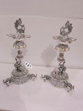 Suvarna , Pair of 2  Antique  Finish German silver washable pure silver plated  deepams with elephant base-SILVA001PL