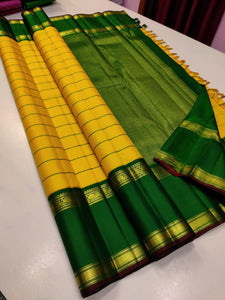 Vijayata , Kanchipuram Pure  Silk Handloom saree with 2gram Pure Zari  Veldhari Pattern -PRIYA001YG