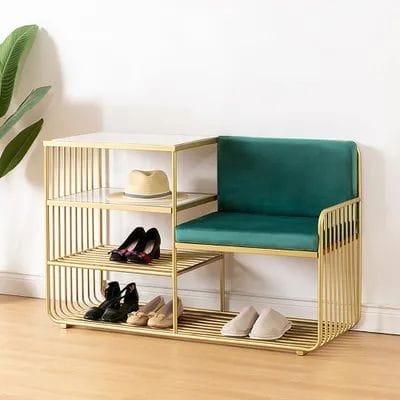 Metal Shoe Rack with Marble Top and Velvet Cushion Seat-PANI001SRC