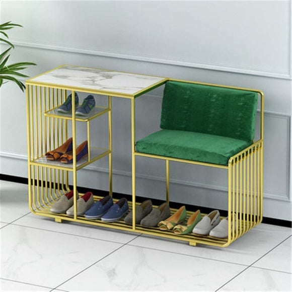 Metal Shoe Rack with Marble Top and Velvet Cushion Seat-PANI001SRB