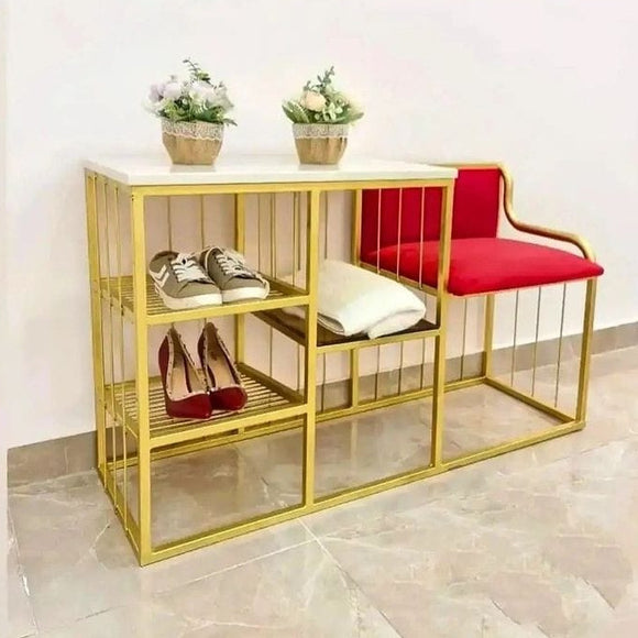 Metal Shoe Rack with Marble Top and Velvet Cushion Seat-PANI001SRA