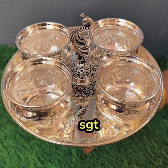 Padmakshi , Full set impressive German Silver Thali for Puja-SILVA001PTS