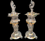 Mega Diwali Combo of Big and Small Size 2 pair antique German silver washable Astalakshmi Design Deepams-SILVA001LC