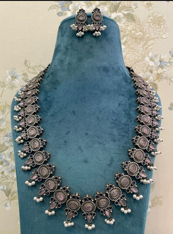 Anaga, elegant Oxidised silver finish necklace set for women-RITU001NSPP