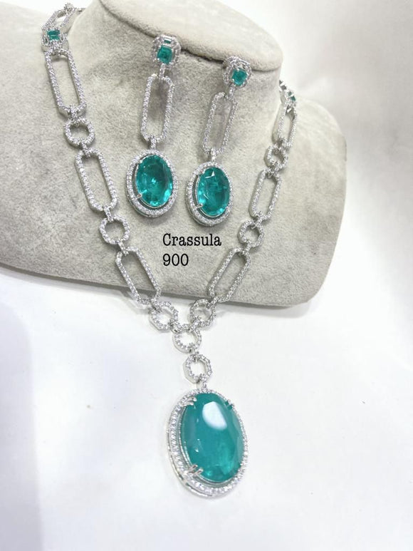 Loukya,Sea  Blue stone studded  elegant Necklace set for women -SANY001SB