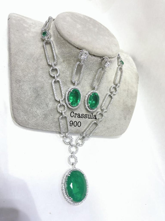 Loukya, Jade Green  stone studded  elegant Necklace set for women -SANY001JG