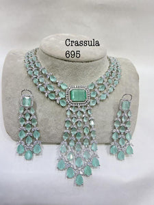 Blue Marie , elegant pastel green stones necklace set for women -SANDY001PB
