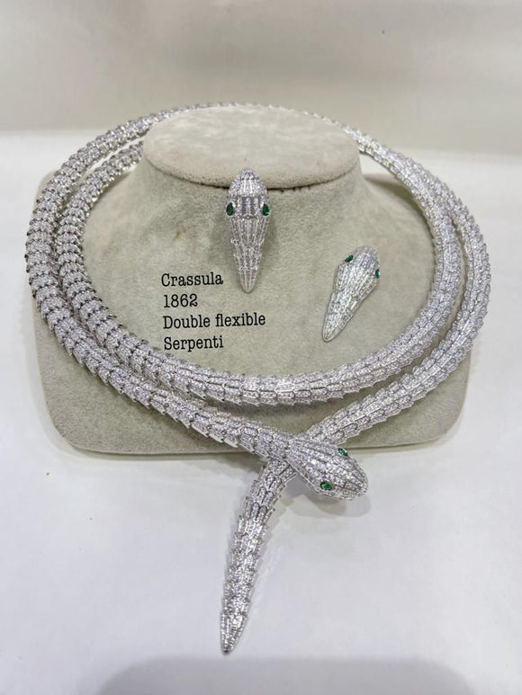 Eros , Platinum finish Double layered Flexible Serpenti Necklace for women -SANDY001PL