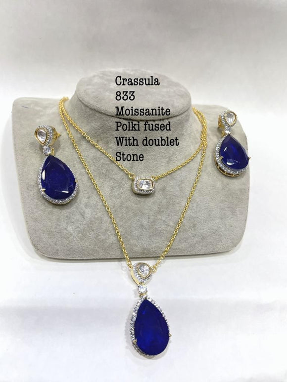 Manushi , Blue stone studded  elegant Necklace set for women -SANY001MB