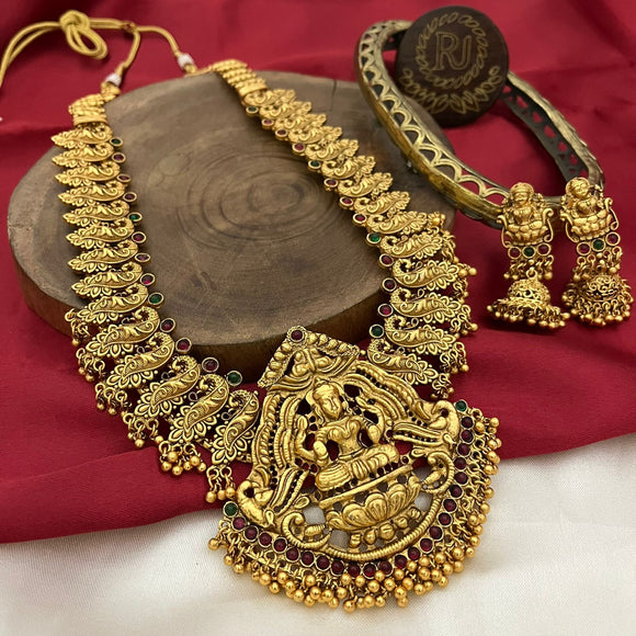 Shubangi , elegant matte gold finish Long necklace set for women -SARA001NB