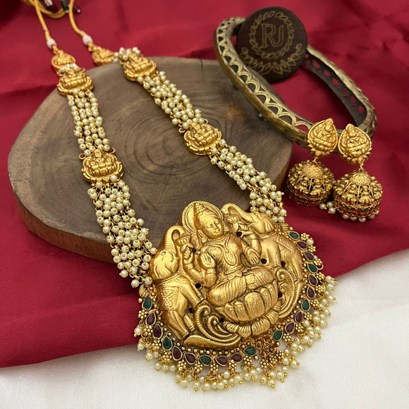 Mangalya , elegant matte gold finish Long necklace set for women -SARA001NA