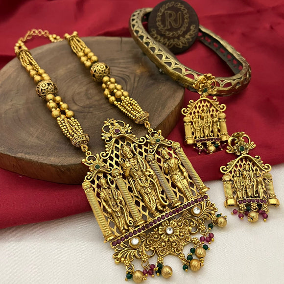 Siyaram ,Ramparivar design  elegant matte gold finish Long necklace set for women -SARA001NC