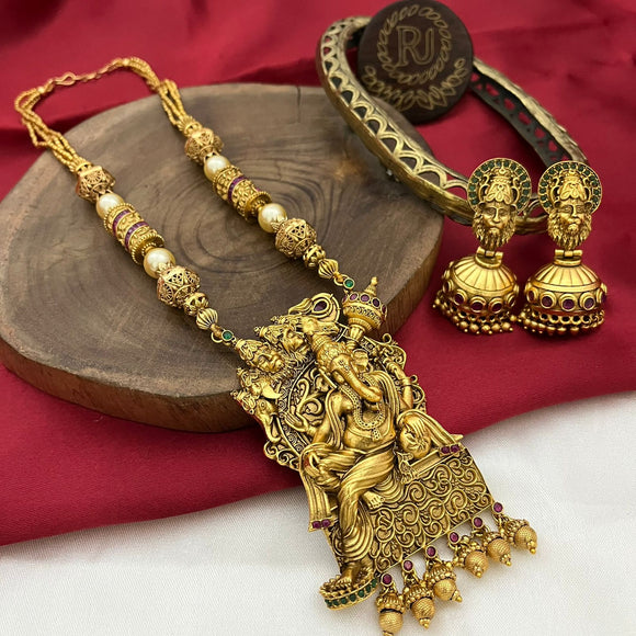 Vinayaka,Lord Ganesha  design  elegant matte gold finish Long necklace set for women -SARA001ND