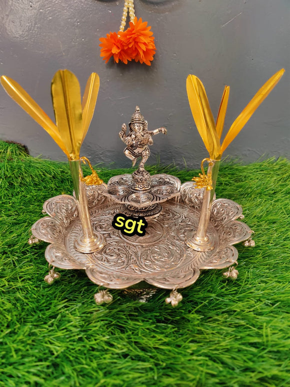 Vignaharta, German Silver Ganesh Puja Thali -SILVA001GP