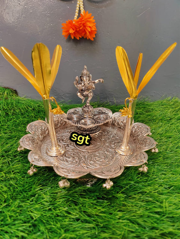 Vignaharta, German Silver Ganesh Puja Thali -SILVA001GP