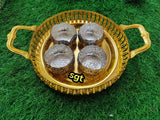 Vidyasree , Gold finish Tray with Kumkum Bowls-SILVA001KM