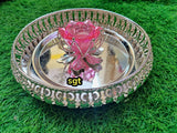 Amala, elegant German silver washable Tray with Pink Candle stand-SILVA001CS