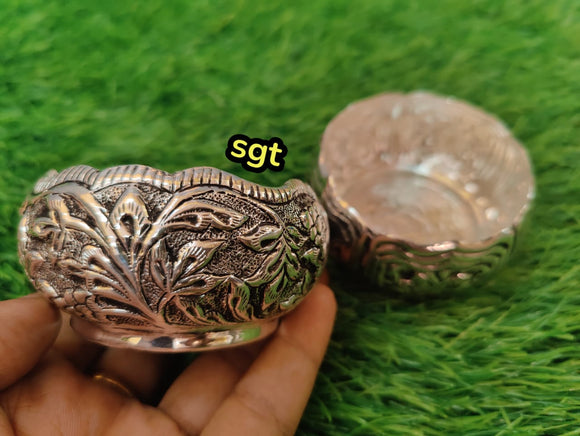 Pair of 2  impressive antique German silver washable Kum Kum bowls -SILVA001KMB